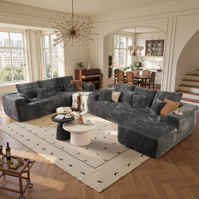 Cloudelle Plush Corduroy Modular Sectional With L-shape Chaise ,no Assembly Required