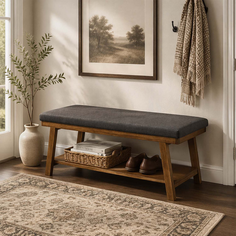 Banc rembourré avec tablette de rangement, Dark Grey+Brown