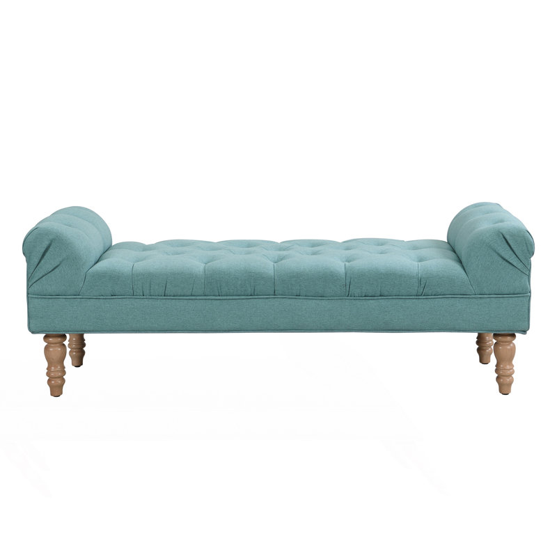 Banc de bout capitonné à boutons, Bleu sarcelle vieilli