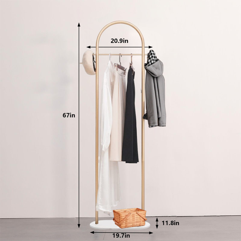 Coat Rack Freestanding With Marble Base, White/Gold