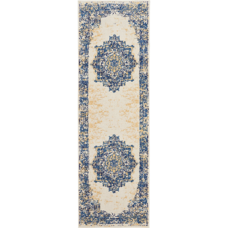 Burnie Oriental Blue/Ivory Area Rug, Runner 2'3" x 10'