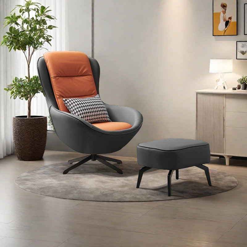Fauteuil inclinable ergonomique en similicuir, Gris / Orange
