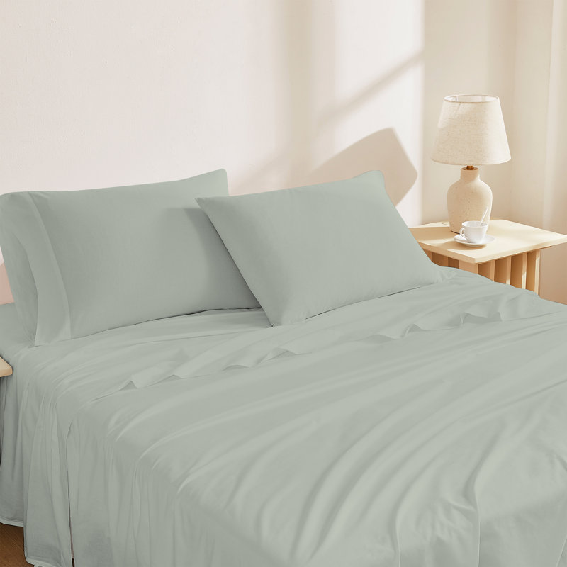 Sustainable 100% Organic Cotton Breathable & Lightweight Deep Pocket Sheet Set, Full, Light Green