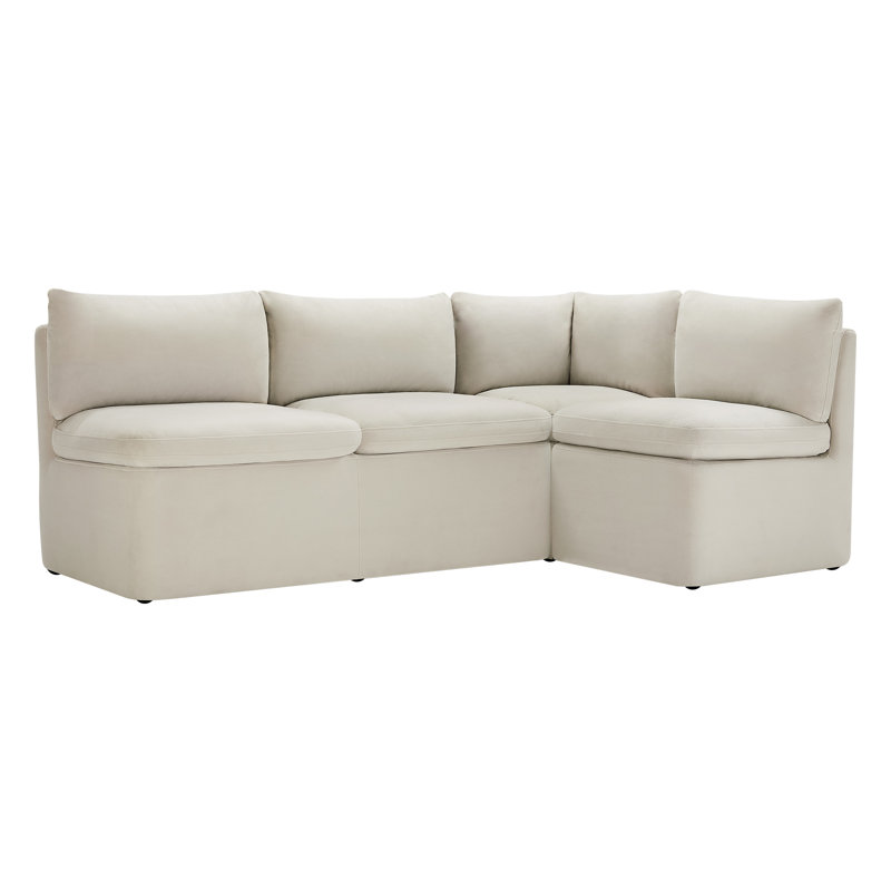 Banquette de coin avec rangement Wanetta, Velours blanc Bella