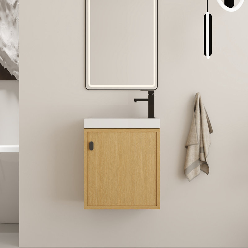 Paston 18'' Single Bathroom Vanity Set with Resin Vanity Top, Light Oak
