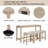 4-Piece Bar Dining Set: Table & 3 Padded Stools, Power Outlet, Light Oak