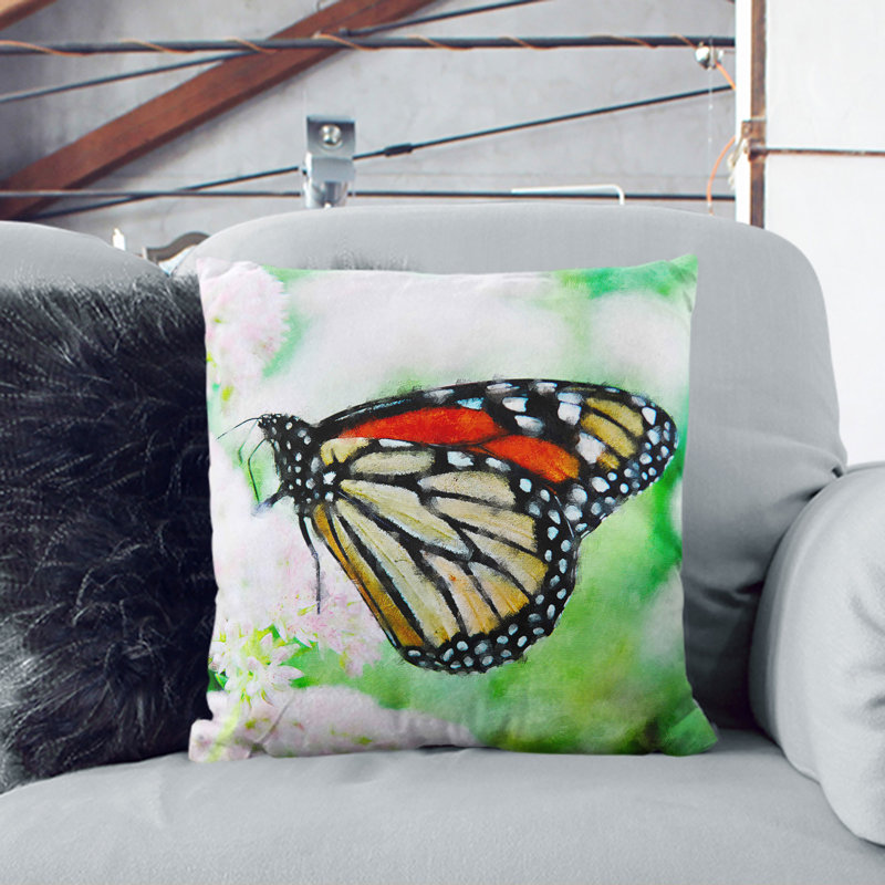 Monarch Butterfly Painting Square Throw Cushion, Black, 55cm H x 55cm W x 20cm D