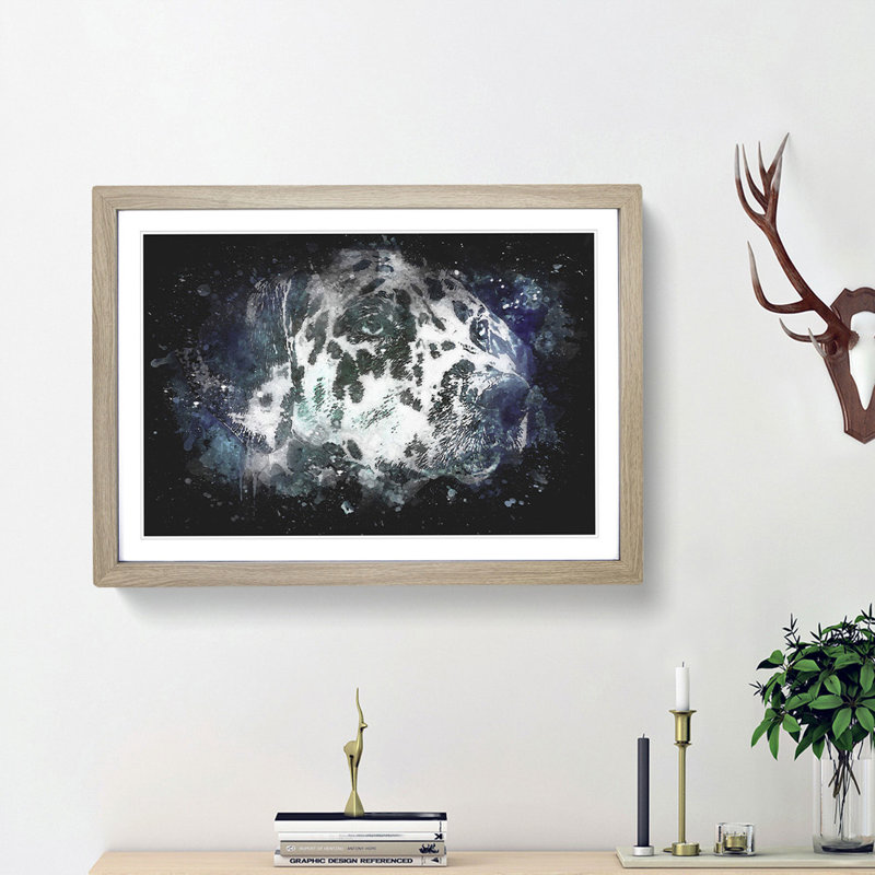 Dalmatian Dog in the Blue - Picture Frame Painting Print, 33cm H x 45cm W x 2cm D, Oak Framed