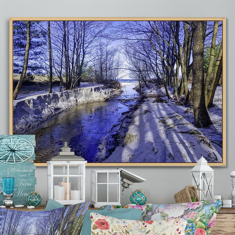 «Forest River In Winter Scenery», reproduction sur toile flottante, H 8 po x l 12 po x P 1 po, Cadre naturel flottant