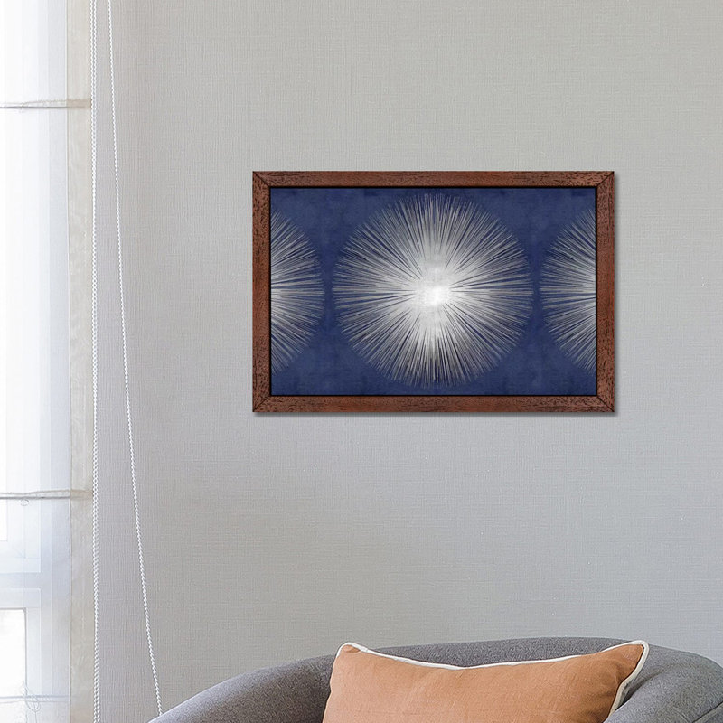 Silver Sunburst On Blue III by Abby Young - Print on Canvas, 152.5 cm H x 101.5 cm W, Brown Floater Framed
