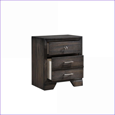 Contemporary Dark Wood Grain Two-Drawer Nightstand with Metal Knobs