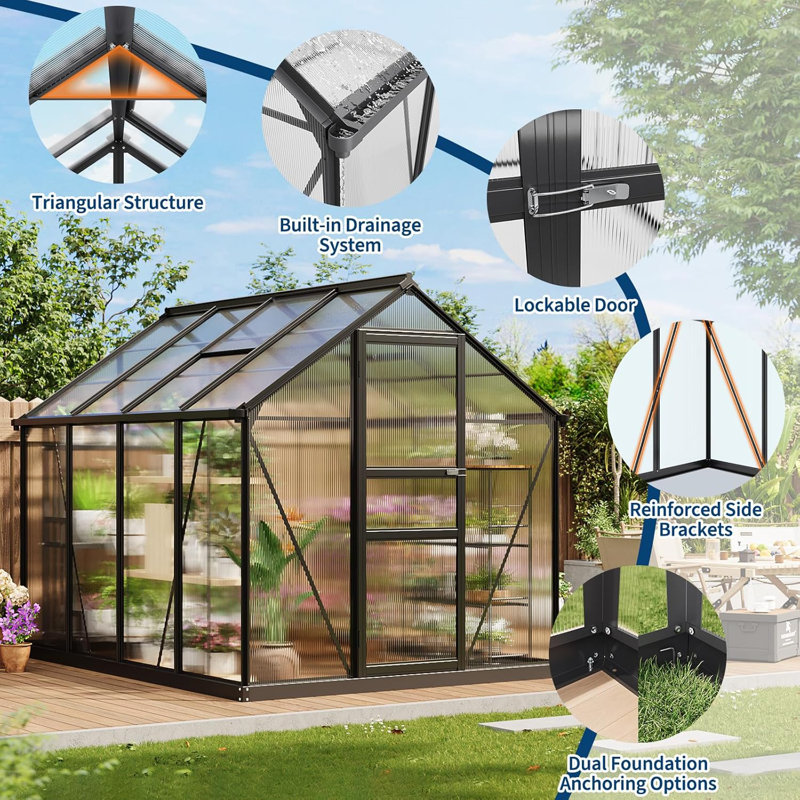 Serre avec fenêtre de toit ventilée 8X6Ft, L 6 pi x P 8 pi