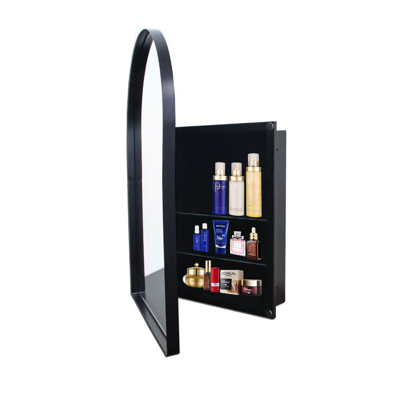 24X36 Inch Arched Recessed Medicine Cabinet, Matte Black