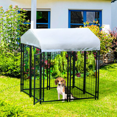 Outdoor Dog Enclosure Playground 4' X 4.5' - Lockable, Water- Canopy, Steel Frame For Small & Medium Dogs Shelter Water-,