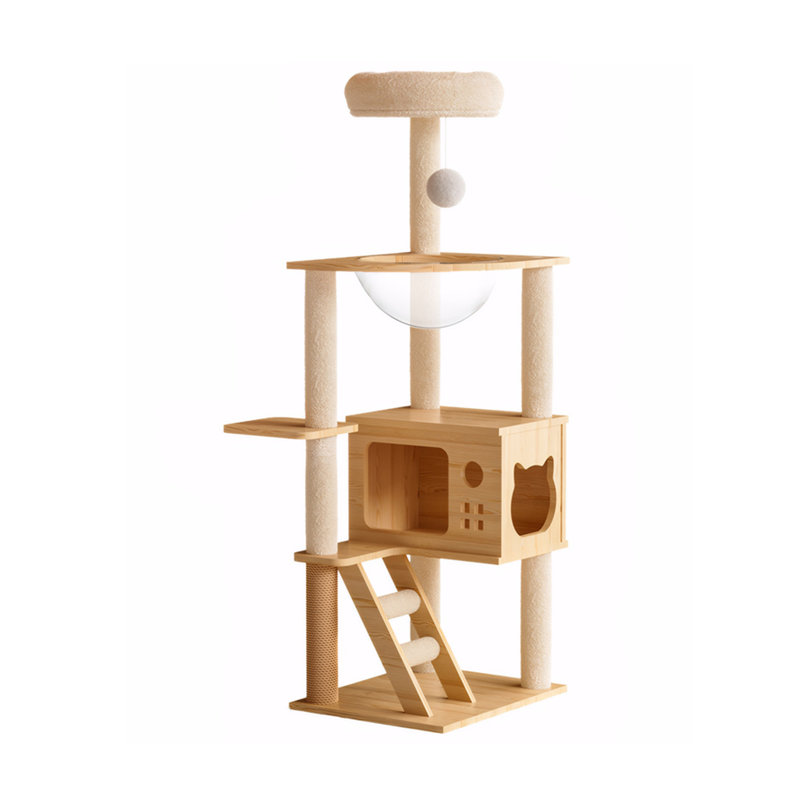 Arbre à chat 48,8 po en bois, condo pour chat, tour pour chat