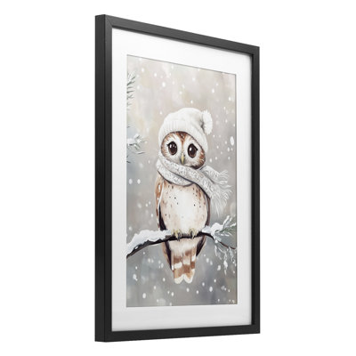 Adorable chouette hivernale, reproduction sous verre, design par Arlington Prints