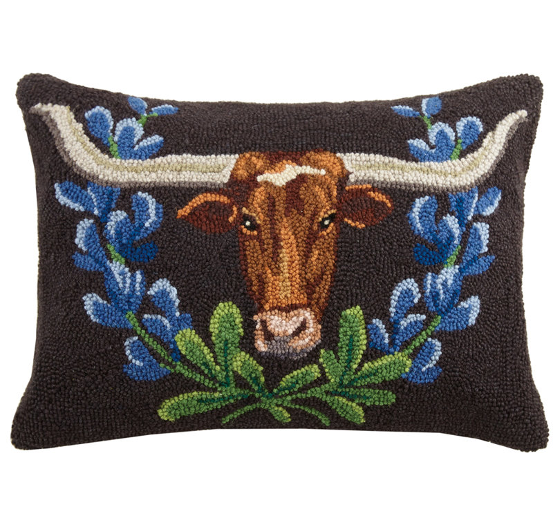 Coussin en laine Longhorn & Bluebonnets