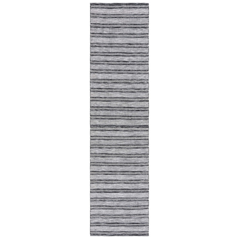 Black and Ivory Flatweave Kilim Striped Runner Rug