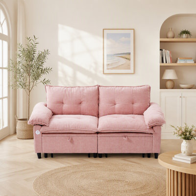 Canapé-lit convertible 73 po en velours rose avec matelas coulissant