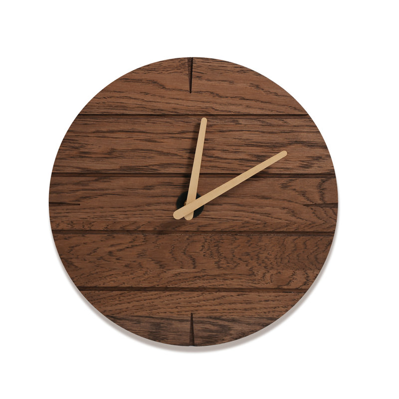 Walnut Round Oak Wood Wall Clock, 12"