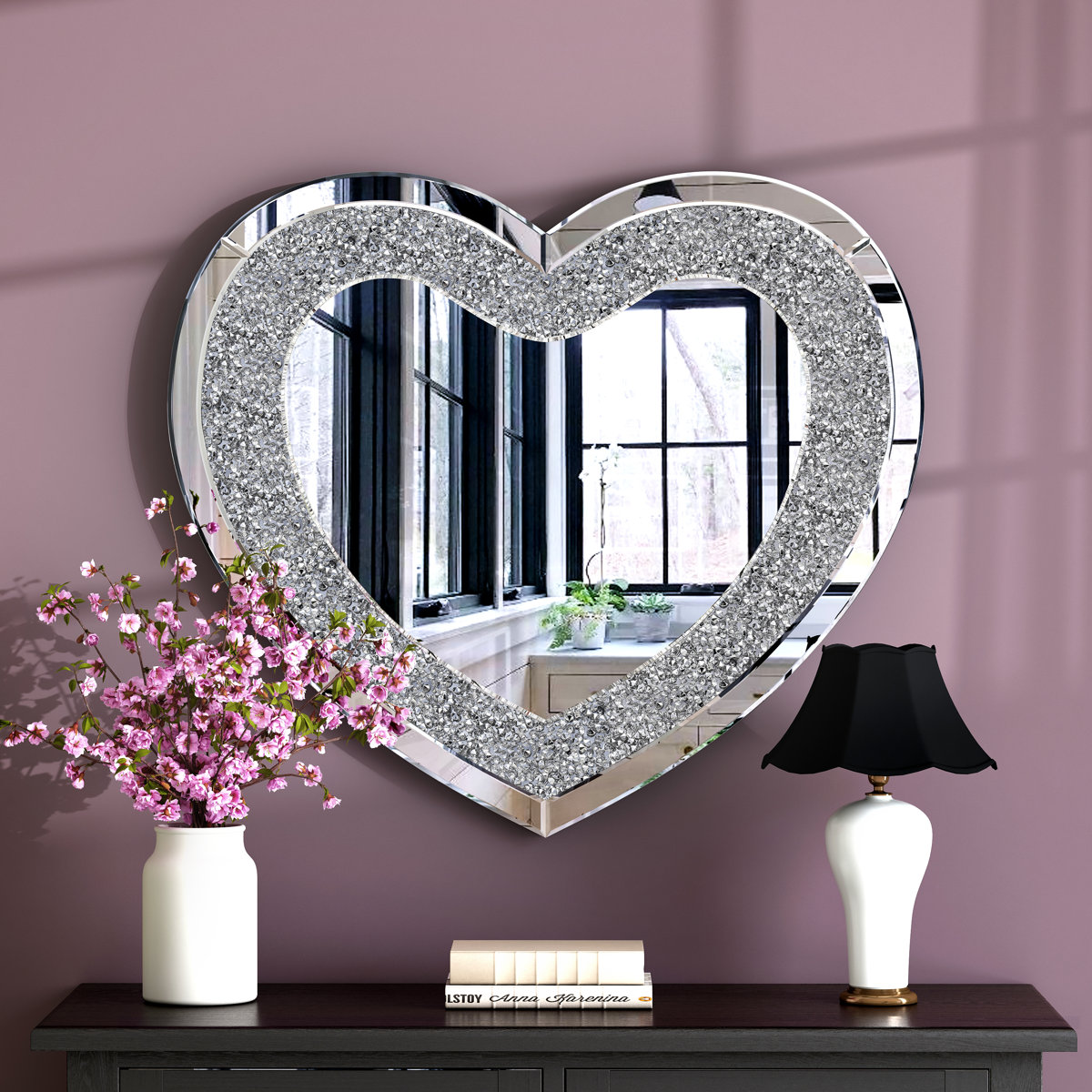 Crushed Diamond Décor Heart-Shaped Wall Mirror