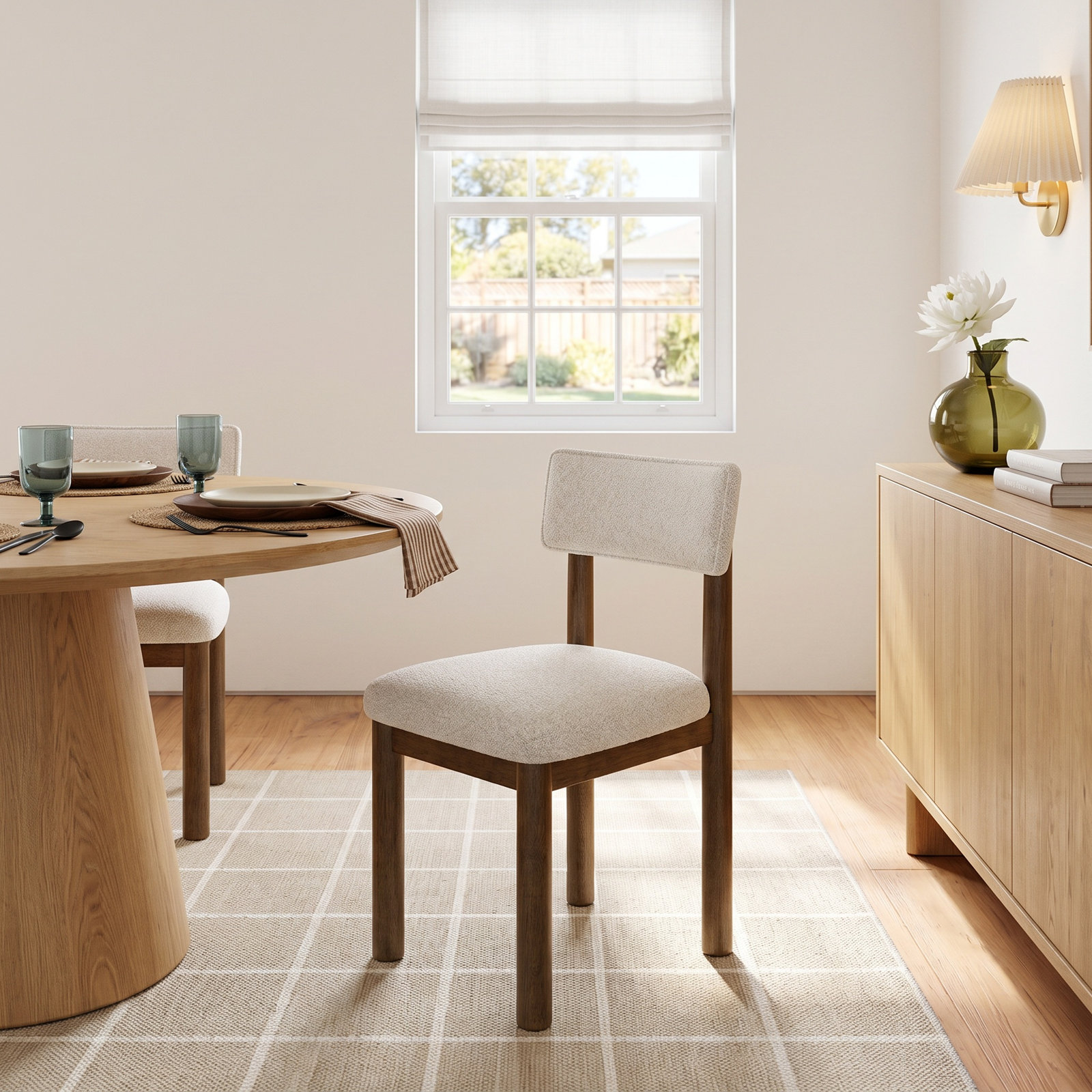 Mira Dining Chair, Cherry Frame/White Upholstery