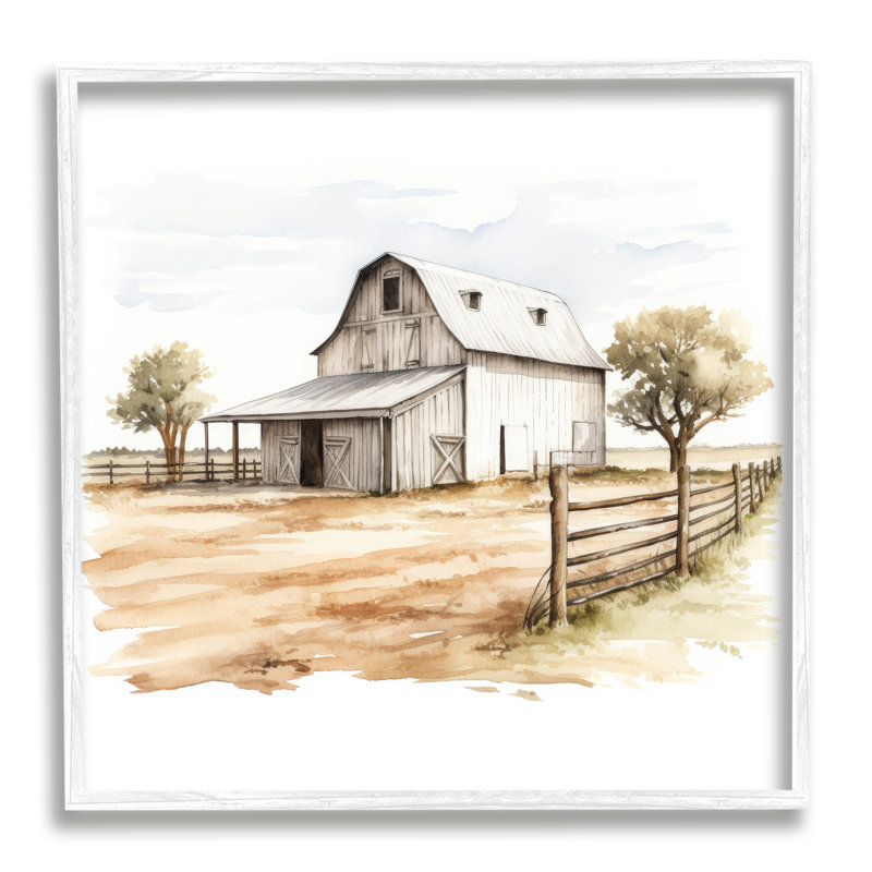 Az-358-Barn, Giclée encadrée blanc bord de mer, H 12 po x l 12 po x P 1,5 po