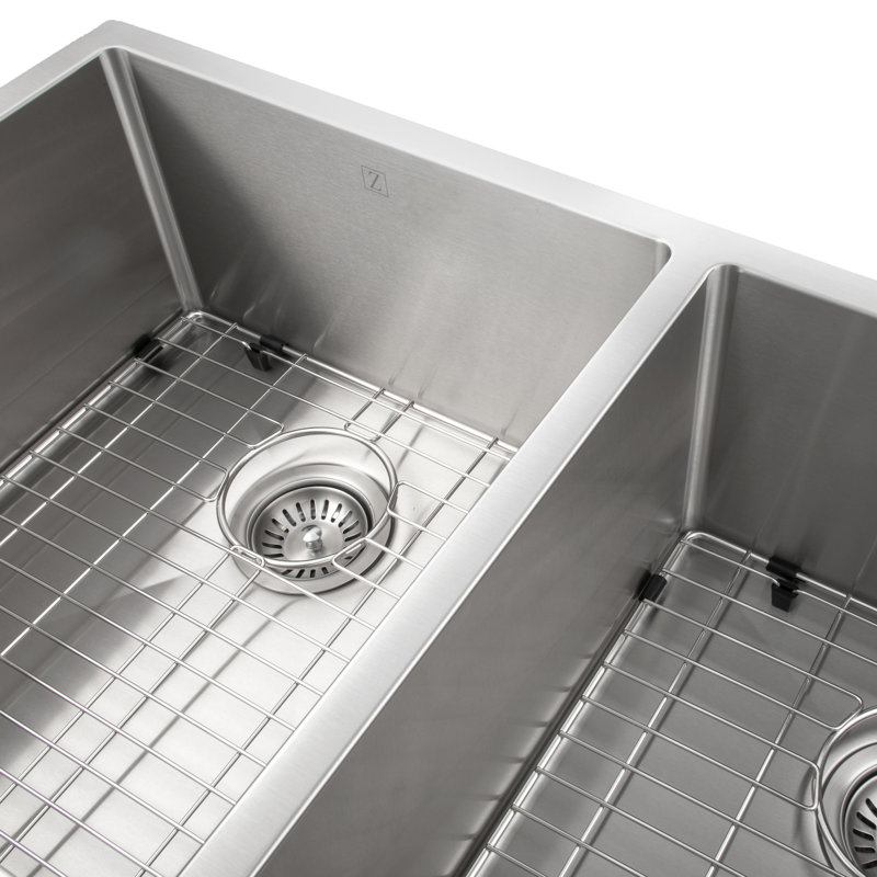 36" L x 19" W Double Basin Undermount Kitchen Sink with Basket Strainer