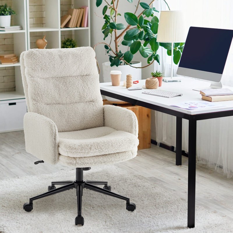Latitude Run Alexxys Velvet Office Chair, White Cashmere
