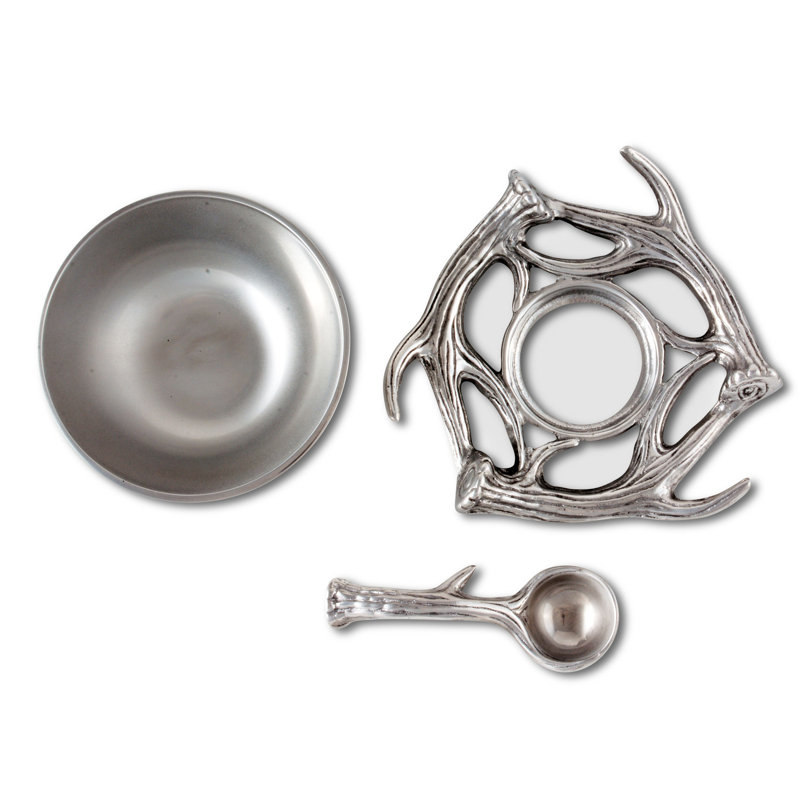Rustic Aluminum Antler Condiment Server with Spoon