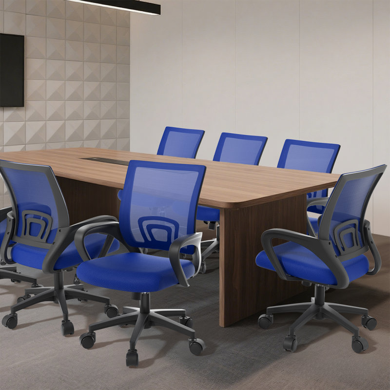 Chaise de bureau ergonomique à dossier moyen en filet avec accoudoirs et support lombaire Pierfranca, Marine