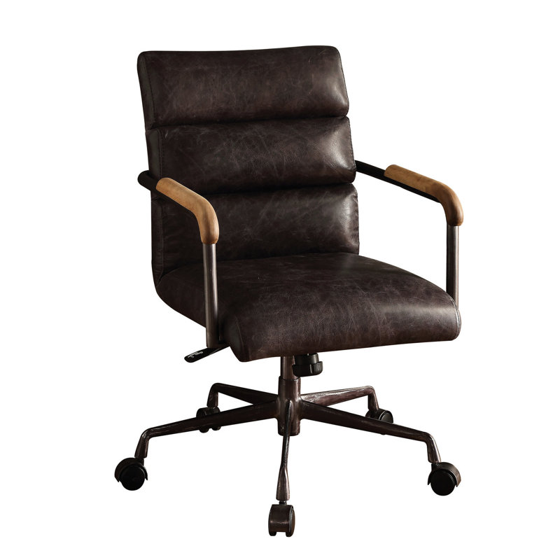 Chaise de bureau en cuir antique ardoise - hauteur réglable, rembourrage luxueux, base en métal 5, assise confortable, élégante et ergonomique avec support lombaire, siège pivotant, hauteur, rembourrage,