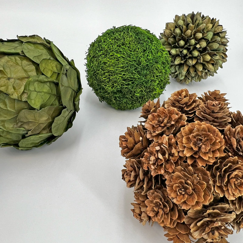 Sharen Handmade Natural & Preserved Topiary Balls – Decorative Bowl Filler Orbs In Green & Brown – Botanical Accent Set
