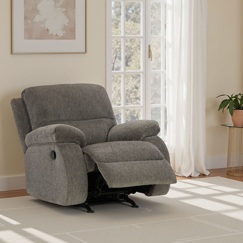 Lyla Manual Rocker Recliner Chair, Bustle Back, Polyester, Brindle Gray