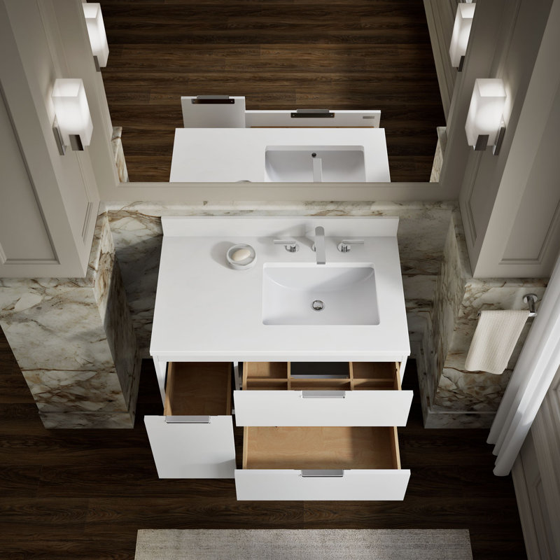 Maxstow 36 In. Wall-Hung Bathroom Vanity Cabinet With Sink And Quartz Top, White