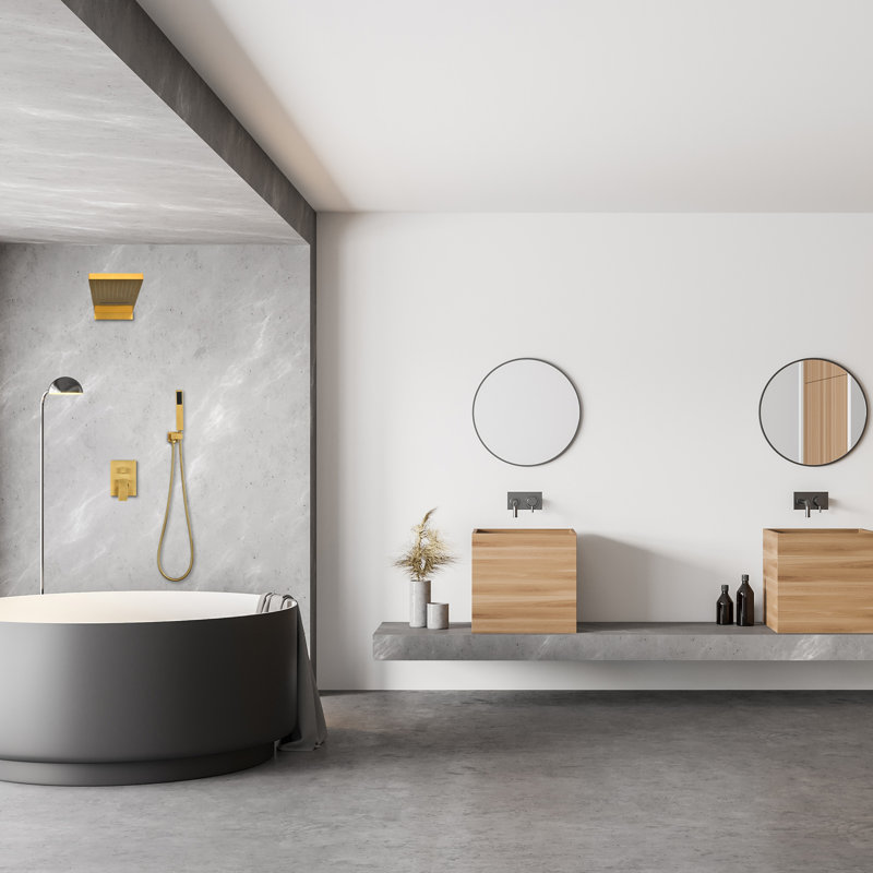 Système de douche complet avec valve brute, Or brossé