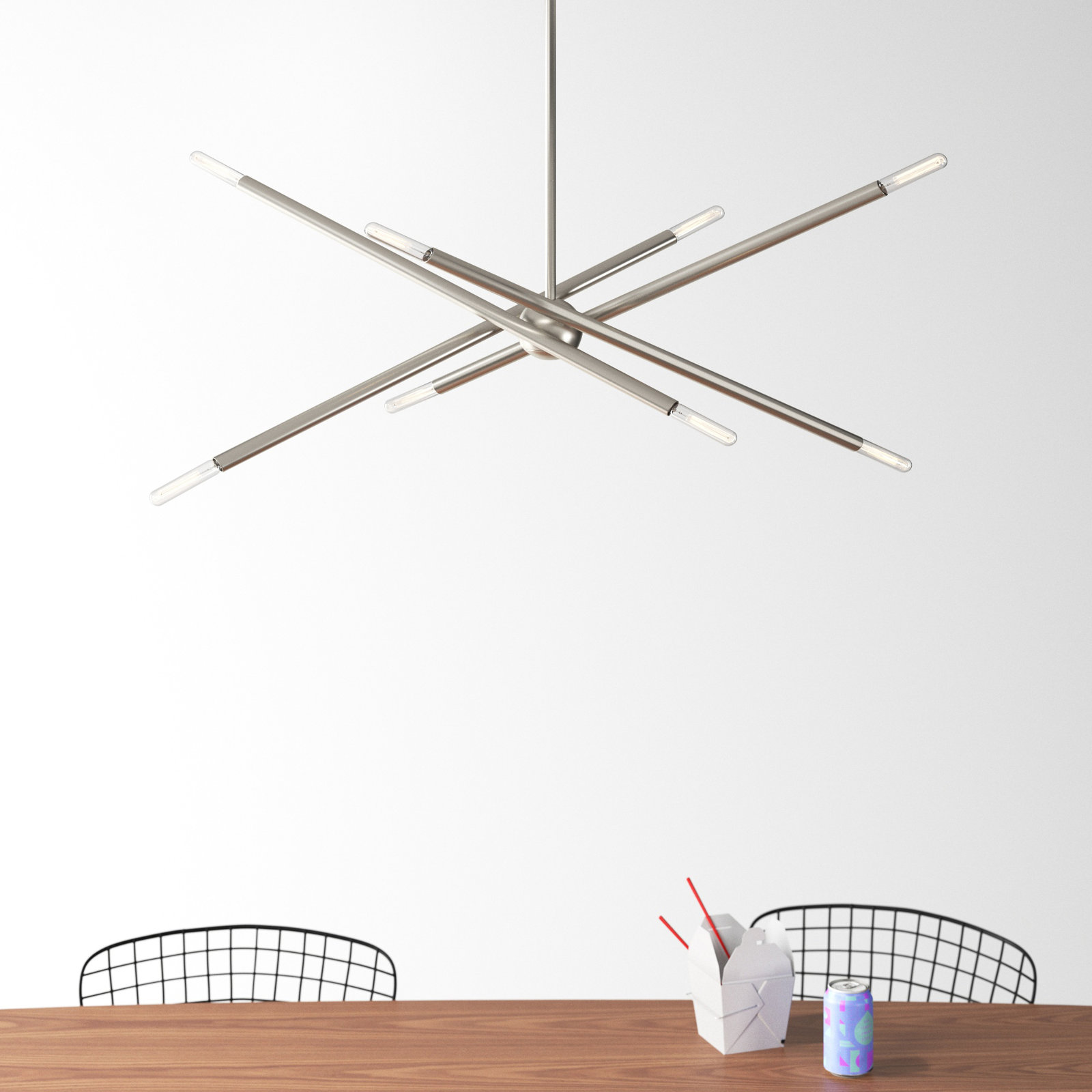 Poco 8 - Light Steel Dimmable Sputnik Chandelier, Brushed Nickel