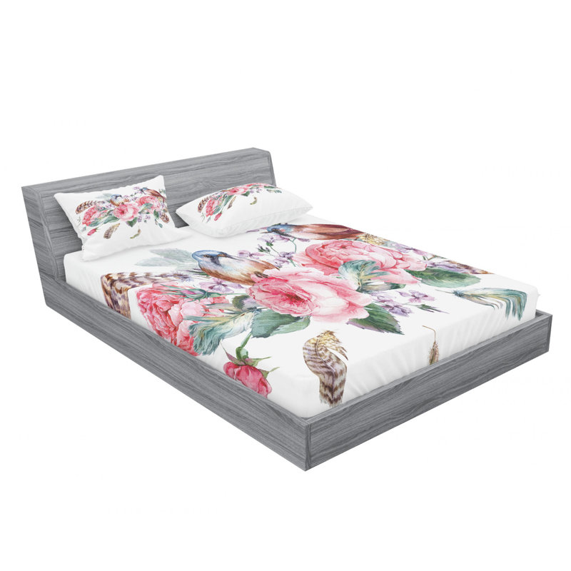 Microfiber Floral Sheet Set, Full/Double Sheet Set with Fitted Sheet