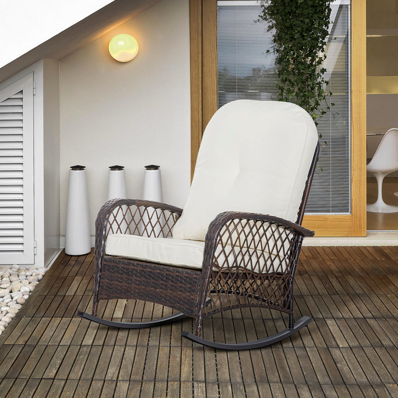Chaise berçante blanc crème avec rembourrage doux, bande de glissement, pour chaise berçante d'extérieur, acier, coussin de plaisir