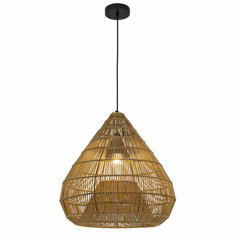 1-Light Wicker Outdoor Pendant Light, Coastal Boho Style Dome - Handwoven -Tan Shade, Tan