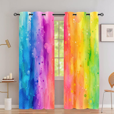 2Pcs rideaux occultants avec œillets, rideaux obscurcissant en polyester imprimé à l'aquarelle et éclaboussures de soleil, habillage de fenêtre d'intimité bloquant le soleil pour la cuisine de la chambre à coucher
