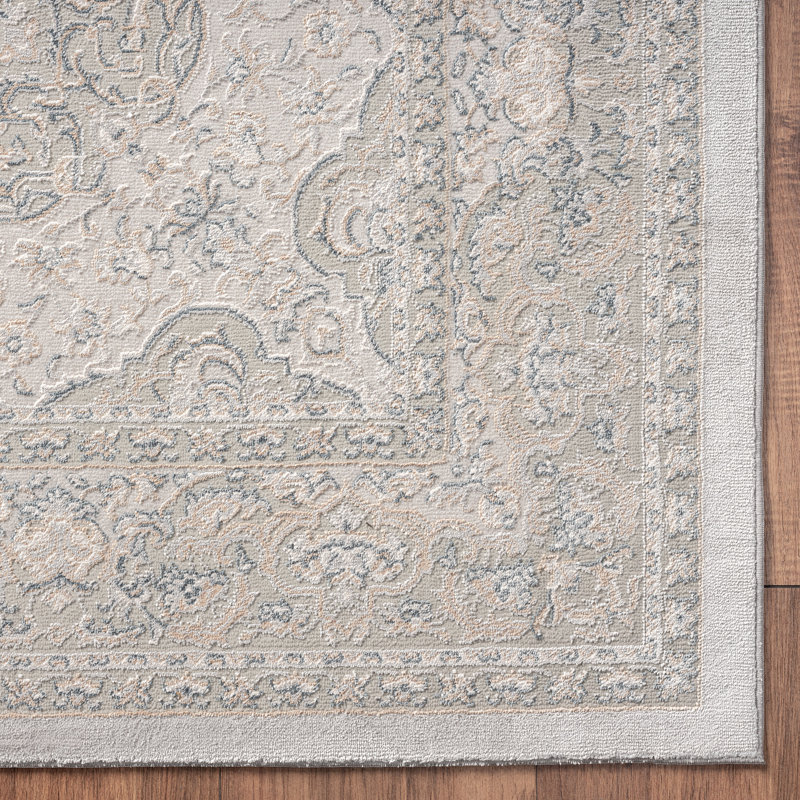 Neutral Oriental Medallion Contemporary Area Rug, Rectangle 7'10" x 10'9"