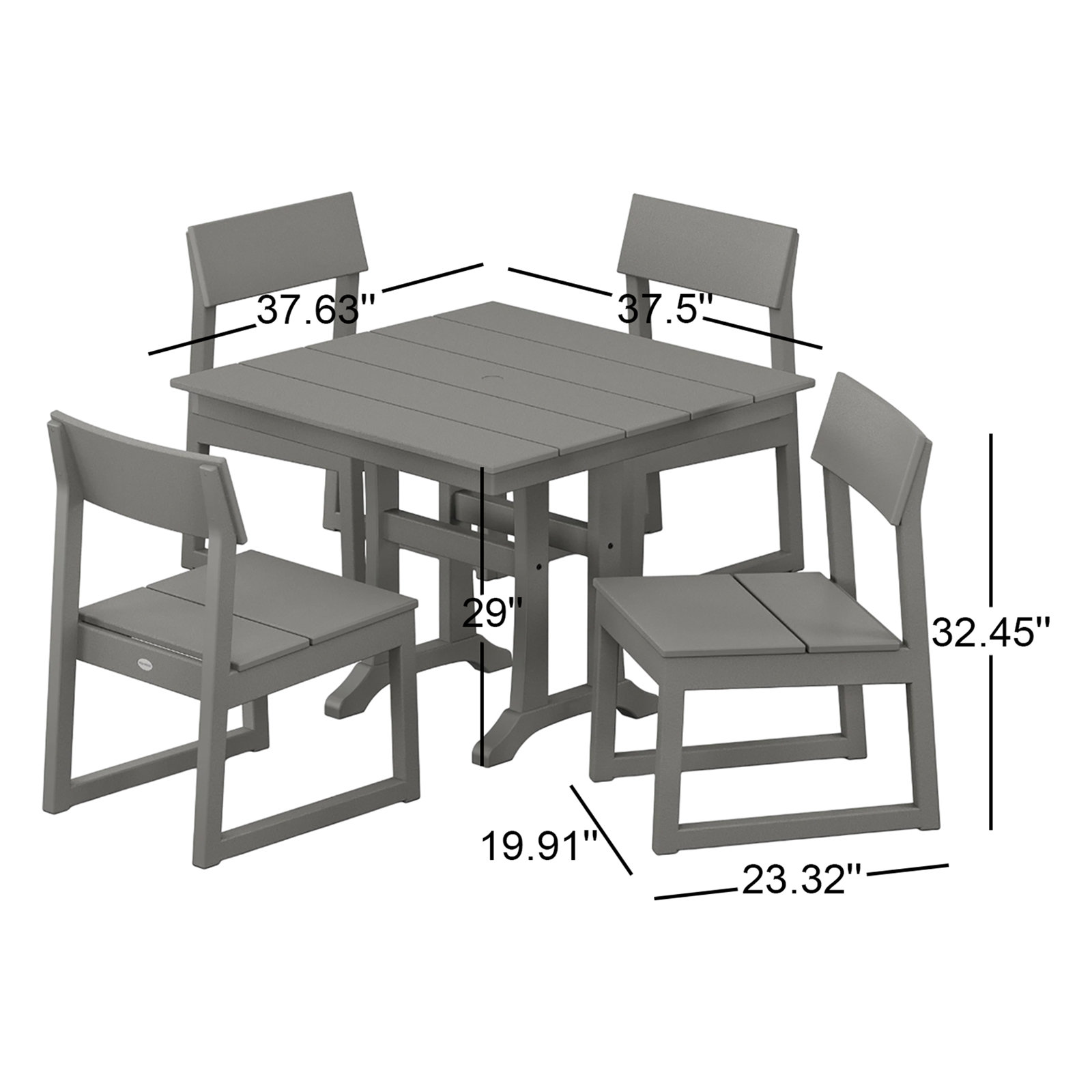 POLYWOOD® Edge 38" Patio Dining Set, Slate Gray