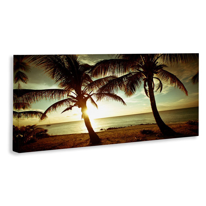 «Sunlit Palm Trees», art mural sur toile par Susan Bryant, H 20 po x l 48 po