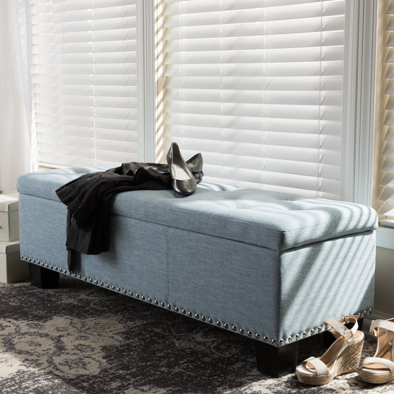 Ahrens Polyester Upholstered Storage Bench in Light Blue Finish,17.32'' H X 52.17'' W X 16.73'' D, Light Blue