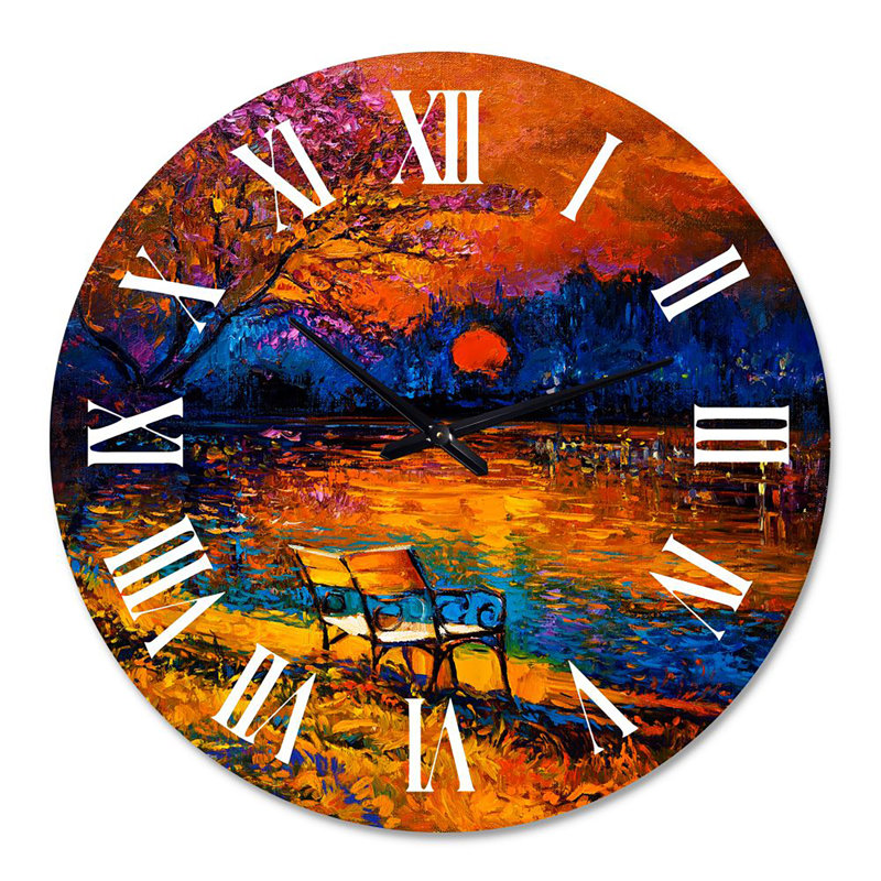 Red Moon Sunset in Autum Forest - Horloge murale, Surdimensionné