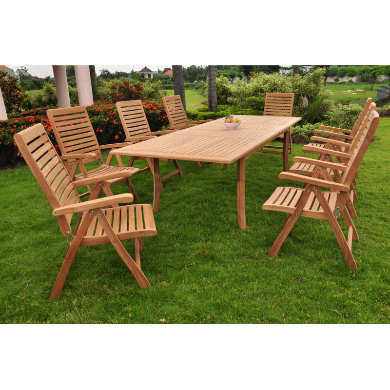 Ensemble repas 11 pièces teck luxueux Ledya, H 30,5 po x L 117 po x l 42,5 po, 8
