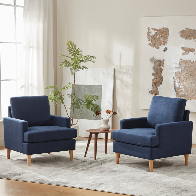 Armchair With Solid Wood Legs Set Of 2, Blue