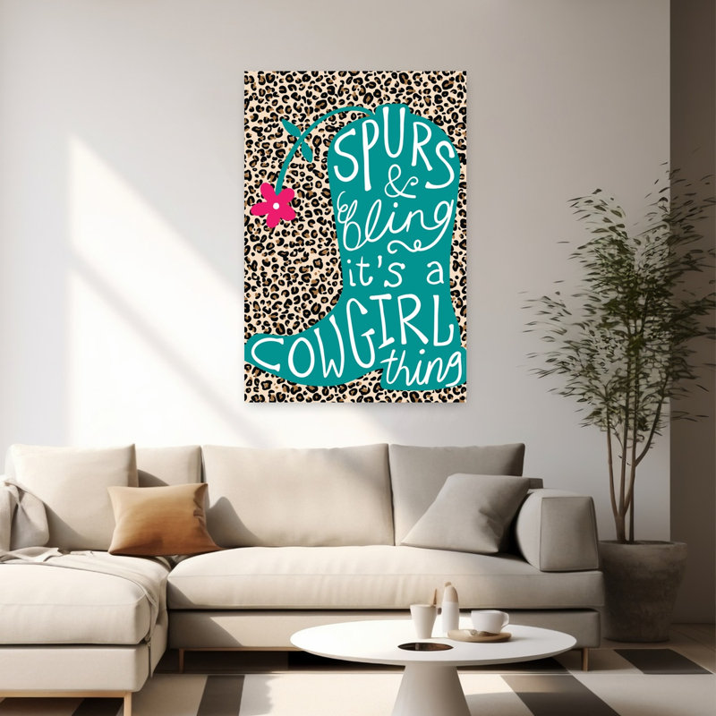 Spurs bling, art floral abstrait contemporain, H 60 po x l 40 po