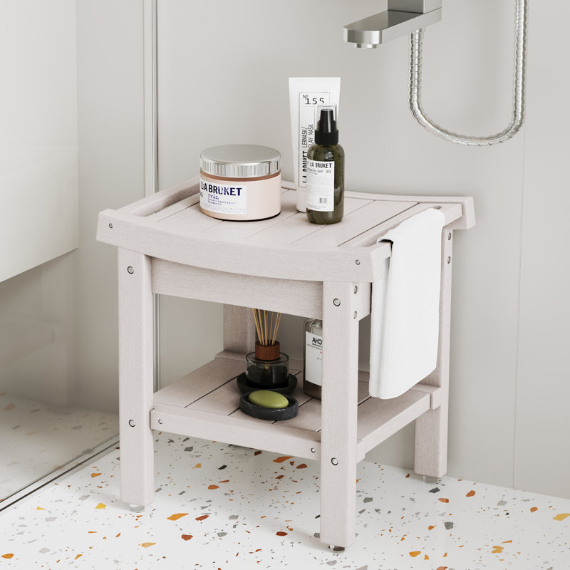 Nalyjah Plastic / Acrylic Shower Bench, 16.73" H x 16.54" W x 12.6" D, White